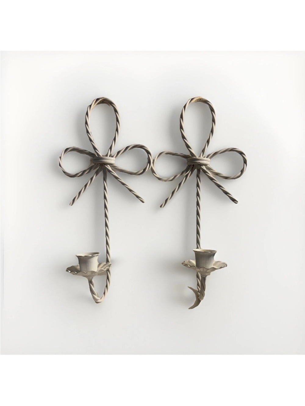 Vintage Candlestick Wall Sconces-Lot Of 2 White Wrought Iron-12” L